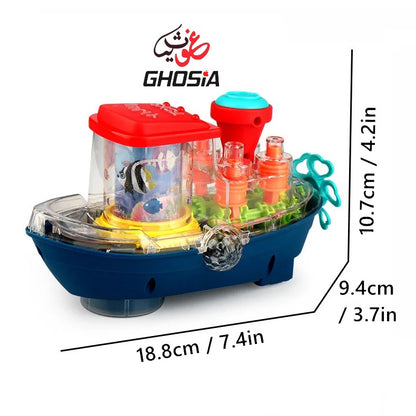 Electric 360° Transparent Gear Boat Toys With Music Led Lighting Rotating Cruise Ship Luminous Model Toy