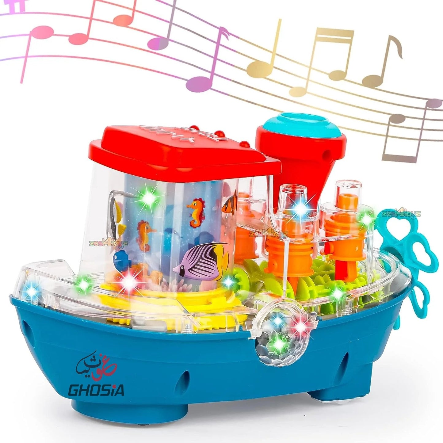 Electric 360° Transparent Gear Boat Toys With Music Led Lighting Rotating Cruise Ship Luminous Model Toy