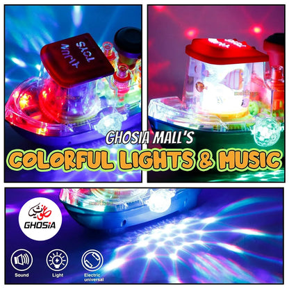 Electric 360° Transparent Gear Boat Toys With Music Led Lighting Rotating Cruise Ship Luminous Model Toy