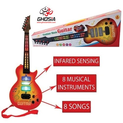 NEW POP Music Fetching Lights Fashion Music Guitar Electric Guitar 4 Strings Musical Instrument Educational Toy Kids Toddler Guitar with Strap Light Up Musical Toys for 3 4 5 Year Old Boys Girls Gifts