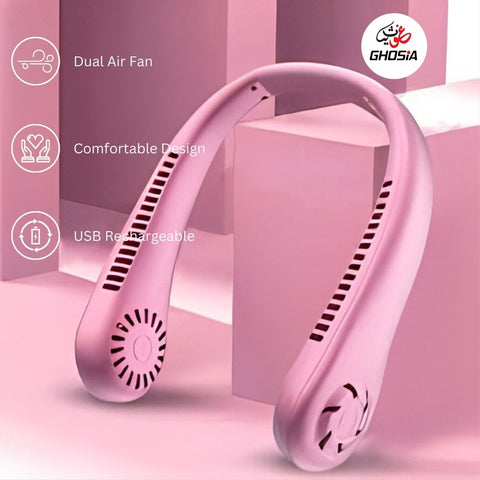 Pink Neck Fan Bladeless Neck Fan USB Rechargeable Hanging Neck Fan with 3 Speeds Personal Fan