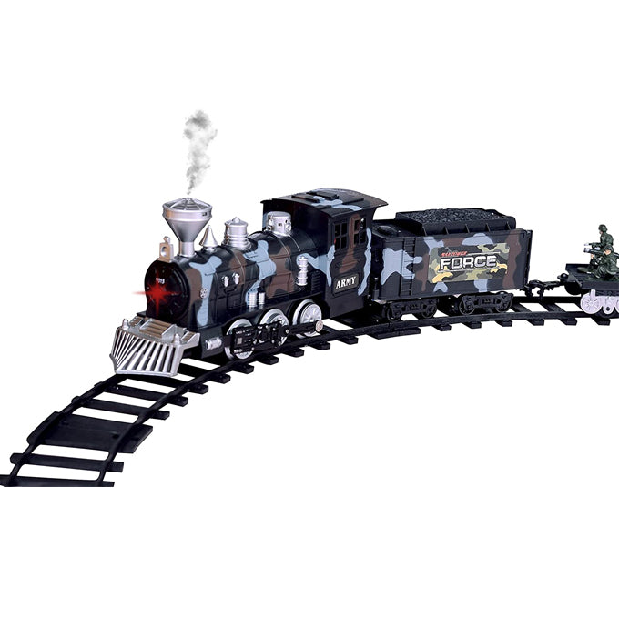 Military Train Track Play Set Classic Battery Operated Army Train Set With Flashlights, Sounds And Smoke