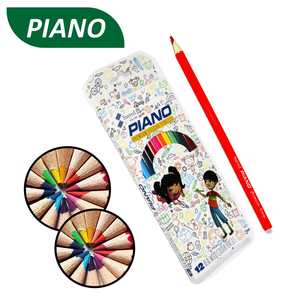 Piano Premium Real Wood Color Pencils ( Set of 12 ) Colors Full Size