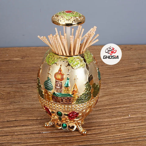 Luxurious Toothpick Dispenser Toothpick Container for Home Living Room Decor Classical Mughal Designs Metallic Carved Toothpick Holder