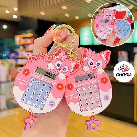 Portable Mini Cute Soft Theme Calculator Keychain Pendant 8 Digits Display With Puzzle Game