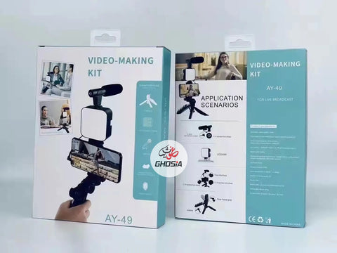 Smartphone Camera Video Microphone Kit with Light + Microphone + Tripod + Phone Holder, Starter Vlogging Kit for Filming YouTube Instagram & Tiktok Videos