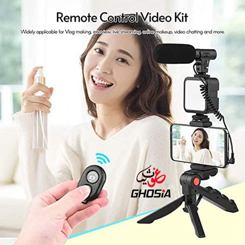 Smartphone Camera Video Microphone Kit with Light + Microphone + Tripod + Phone Holder, Starter Vlogging Kit for Filming YouTube Instagram & Tiktok Videos