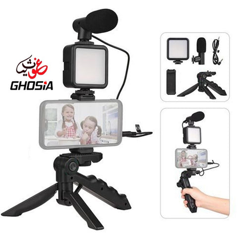 Smartphone Camera Video Microphone Kit with Light + Microphone + Tripod + Phone Holder, Starter Vlogging Kit for Filming YouTube Instagram & Tiktok Videos