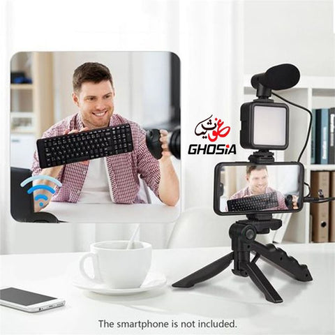 Smartphone Camera Video Microphone Kit with Light + Microphone + Tripod + Phone Holder, Starter Vlogging Kit for Filming YouTube Instagram & Tiktok Videos