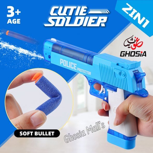 Cutie Soldier Police 2-in-1 Blaster Toy | Dual Function Bullet & Water Shooting Protector for Kids