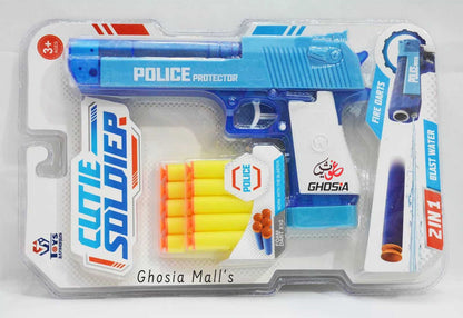 Cutie Soldier Police 2-in-1 Blaster Toy | Dual Function Bullet & Water Shooting Protector for Kids