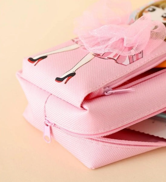 Beautiful Geometry Pouch For Girls Pretty Stationery Pouches Wide Capacity Double Compartments