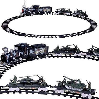 Military Train Track Play Set Classic Battery Operated Army Train Set With Flashlights, Sounds And Smoke