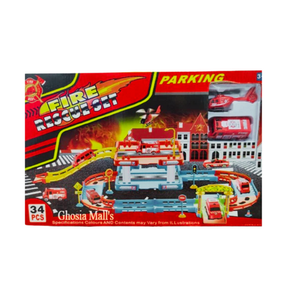 Fire Rescue Parking Toy Play Set – 34 Pcs Fire Rescue Track Creative Play Toy Set For Kids