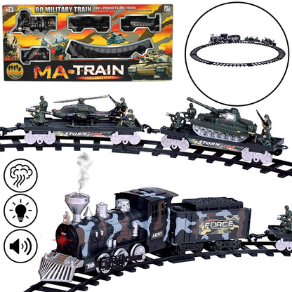 Military Train Track Play Set Classic Battery Operated Army Train Set With Flashlights, Sounds And Smoke