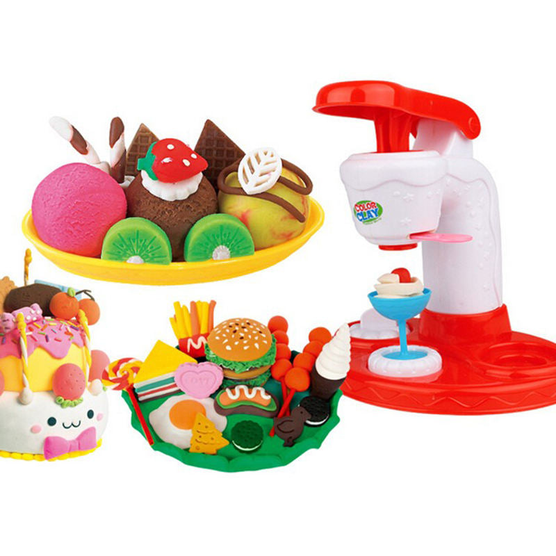 Ice Cream Party Pretend Play House Toy DIY Color Mud Ice Cream Machine Fun Modeling Clay Dough Playset Kitchen Children Girls Toys