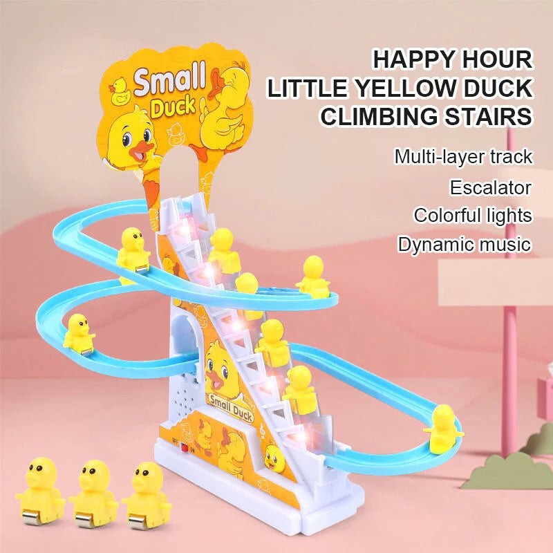 Child DIY Small Electronic Duck Climbing Stairs Musical Light Slide Track