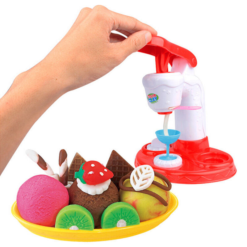 Ice Cream Party Pretend Play House Toy DIY Color Mud Ice Cream Machine Fun Modeling Clay Dough Playset Kitchen Children Girls Toys