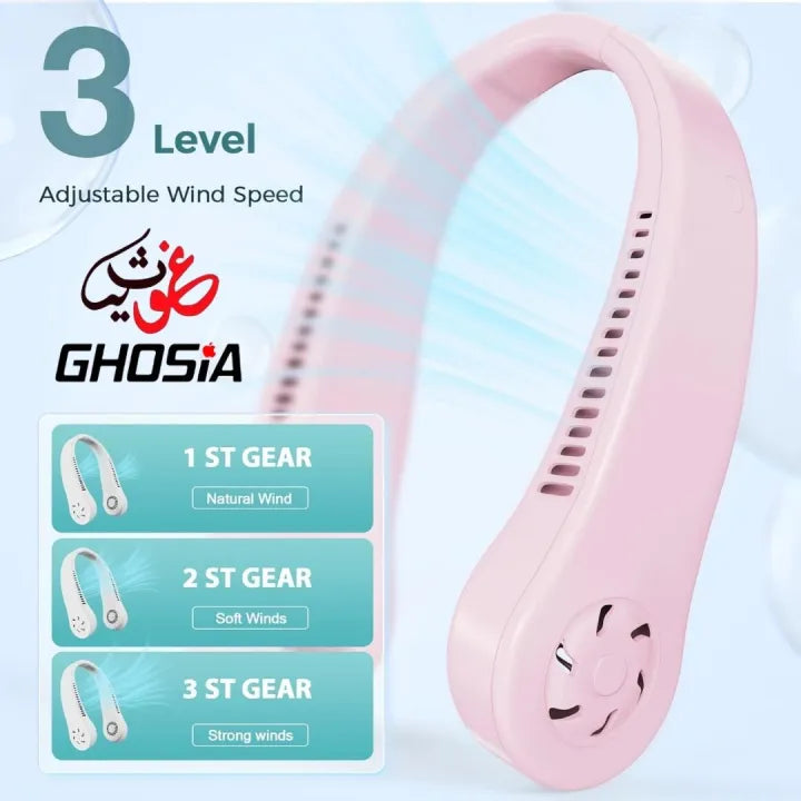 Pink Portable Neck Fan, Personal Bladeless Wearable with Portable 360°Cooling USB Rechargeable Mini Hanging Neck Fan for Outdoor Sports - 6210