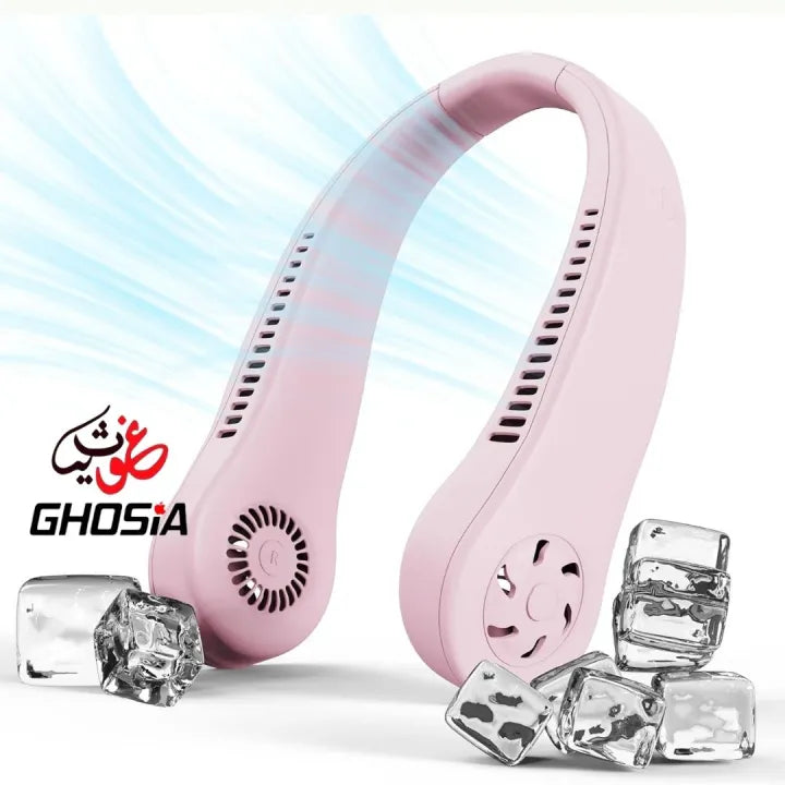Pink Portable Neck Fan, Personal Bladeless Wearable with Portable 360°Cooling USB Rechargeable Mini Hanging Neck Fan for Outdoor Sports - 6210