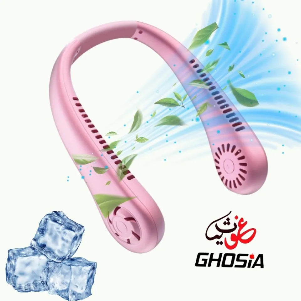 Pink Portable Neck Fan, Personal Bladeless Wearable with Portable 360°Cooling USB Rechargeable Mini Hanging Neck Fan for Outdoor Sports - 6210