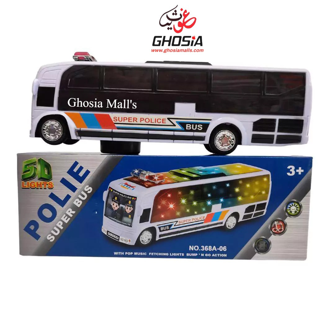 Toy Street Police Car Bus With Siren And 5D Light Police Bus Toy Bus Bump & Go Police Car Bus For Kids