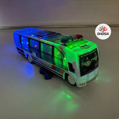 Toy Street Police Car Bus With Siren And 5D Light Police Bus Toy Bus Bump & Go Police Car Bus For Kids