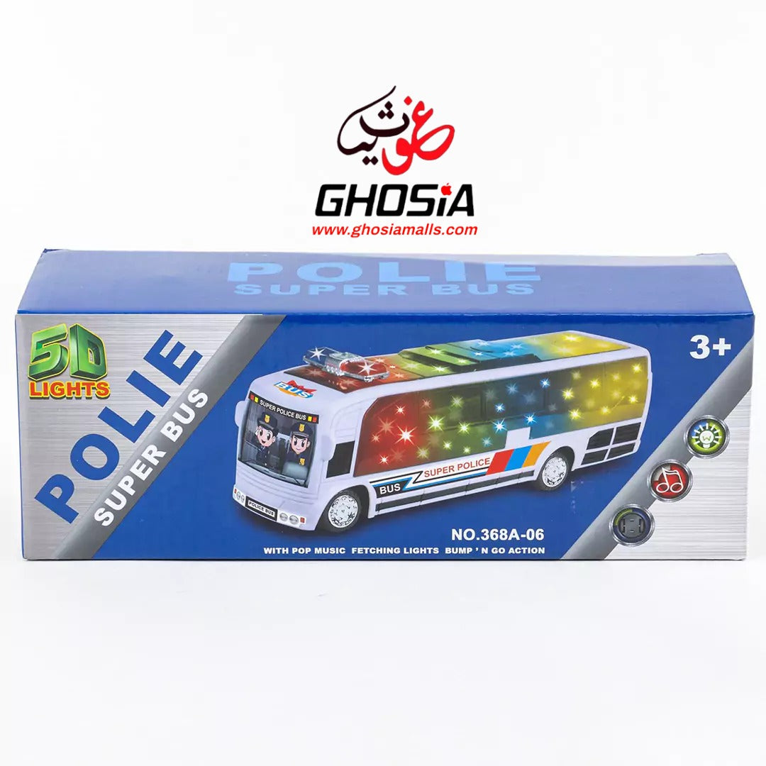 Toy Street Police Car Bus With Siren And 5D Light Police Bus Toy Bus Bump & Go Police Car Bus For Kids