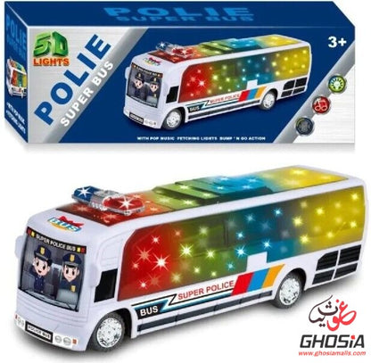 Toy Street Police Car Bus With Siren And 5D Light Police Bus Toy Bus Bump & Go Police Car Bus For Kids