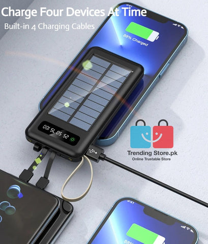 Solar Mobile Charging Power Bank 10000 mAh Battery With 4 Charging Cables iPhone, Android,